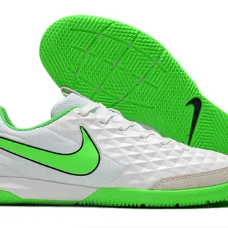 Nike Tiempo Legend 白色绿色 绗缝钻石纹上层 低帮踝部系带 室内足球鞋