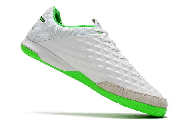 Nike Tiempo Legend Blanc Vert Matelassé Texturé Diamant Supérieur Bas-Coupé Col de Cheville Chaussures de Football Intérieures 9