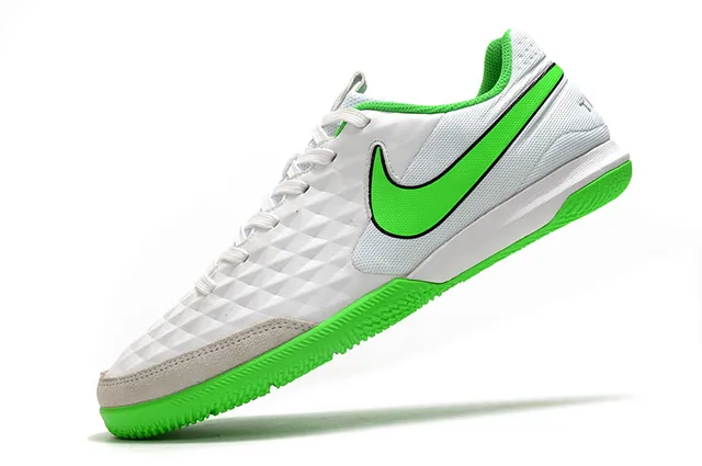 Nike Tiempo Legend Blanc Vert Matelassé Texturé Diamant Supérieur Bas-Coupé Col de Cheville Chaussures de Football Intérieures 10