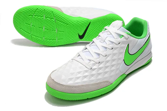 Nike Tiempo Legend Blanc Vert Matelassé Texturé Diamant Supérieur Bas-Coupé Col de Cheville Chaussures de Football Intérieures 11