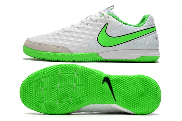 Nike Tiempo Legend Blanc Vert Matelassé Texturé Diamant Supérieur Bas-Coupé Col de Cheville Chaussures de Football Intérieures 13