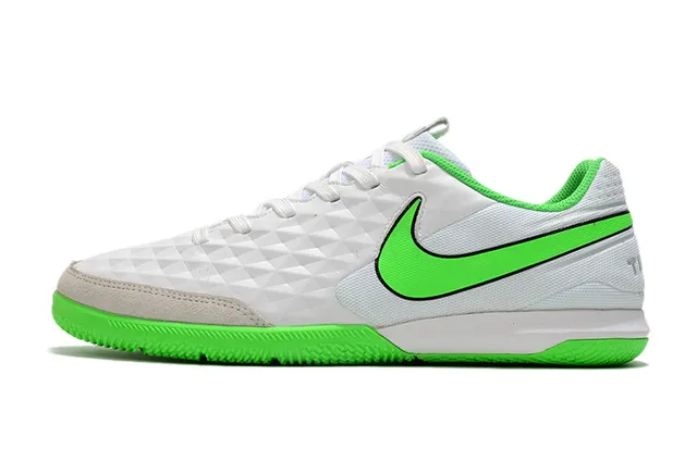 Nike Tiempo Legend Blanc Vert Matelassé Texturé Diamant Supérieur Bas-Coupé Col de Cheville Chaussures de Football Intérieures 14