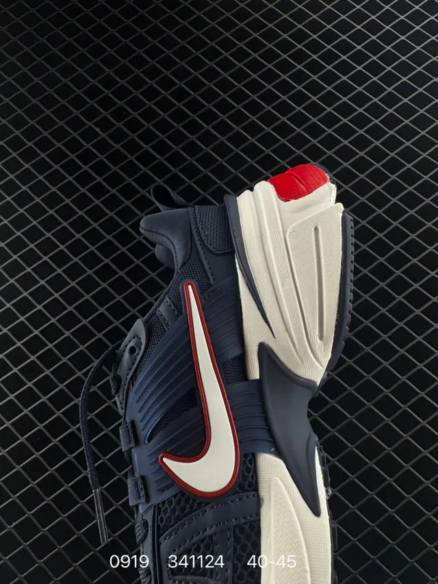 Nike V2K RUN Navy Red Layered Synthetic Cage Wave-Shaped Midsole Chunky Sneakers 4