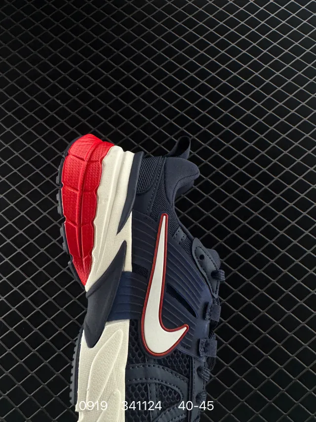 Nike V2K RUN Navy Red Layered Synthetic Cage Wave-Shaped Midsole Chunky Sneakers 5