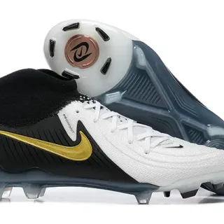 Nike White Black High-Cut Sock-Fit Collar Asymmetrical Lacing Firm-Ground Soccer Shoes