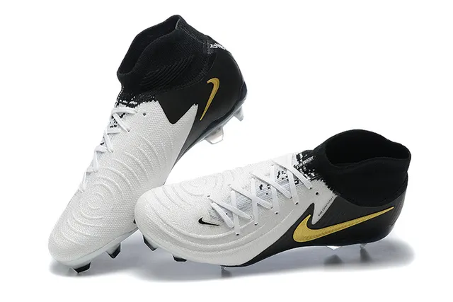 Nike Branco Preto Corte Alto Colar Ajuste Meia Lacê Assimétrica Ground Firme Sapatos de Futebol 2