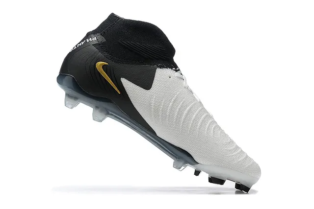Nike Branco Preto Corte Alto Colar Ajuste Meia Lacê Assimétrica Ground Firme Sapatos de Futebol 3