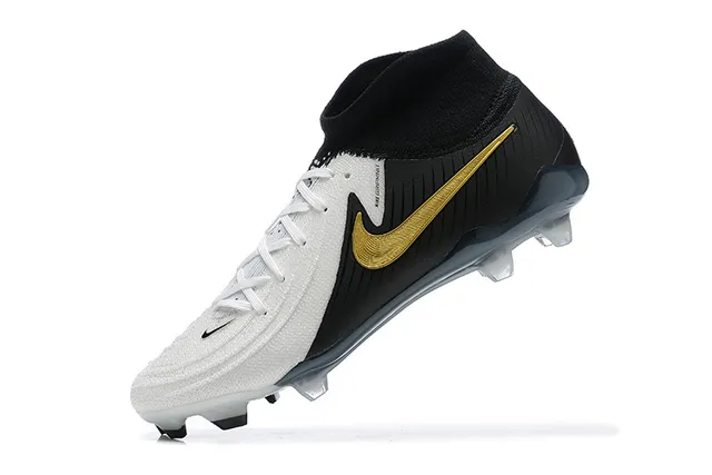 Nike Branco Preto Corte Alto Colar Ajuste Meia Lacê Assimétrica Ground Firme Sapatos de Futebol 4