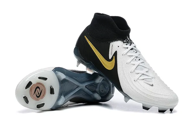 Nike Branco Preto Corte Alto Colar Ajuste Meia Lacê Assimétrica Ground Firme Sapatos de Futebol 6