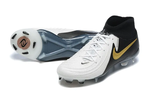 Nike Branco Preto Corte Alto Colar Ajuste Meia Lacê Assimétrica Ground Firme Sapatos de Futebol 7