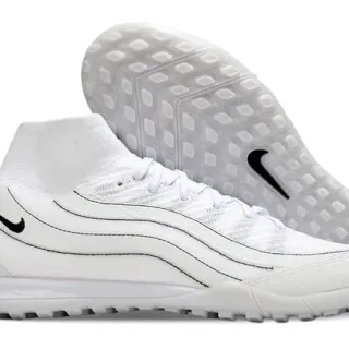 Nike White Black High-Top Knit Upper Turf Soccer Shoes