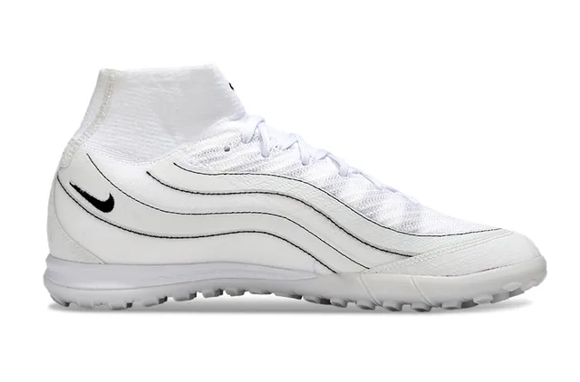 Nike Zapatos de fútbol turf con upper de knit blanco y negro high-top 5