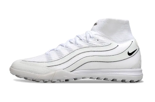 Nike Zapatos de fútbol turf con upper de knit blanco y negro high-top 6