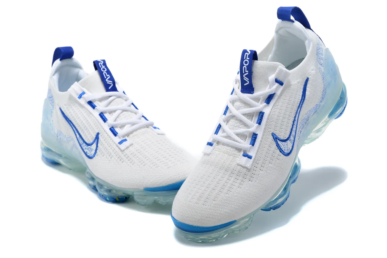 Nike White Blue Engineered Knit Upper Embroidered Swoosh Lifestyle Sneakers 10