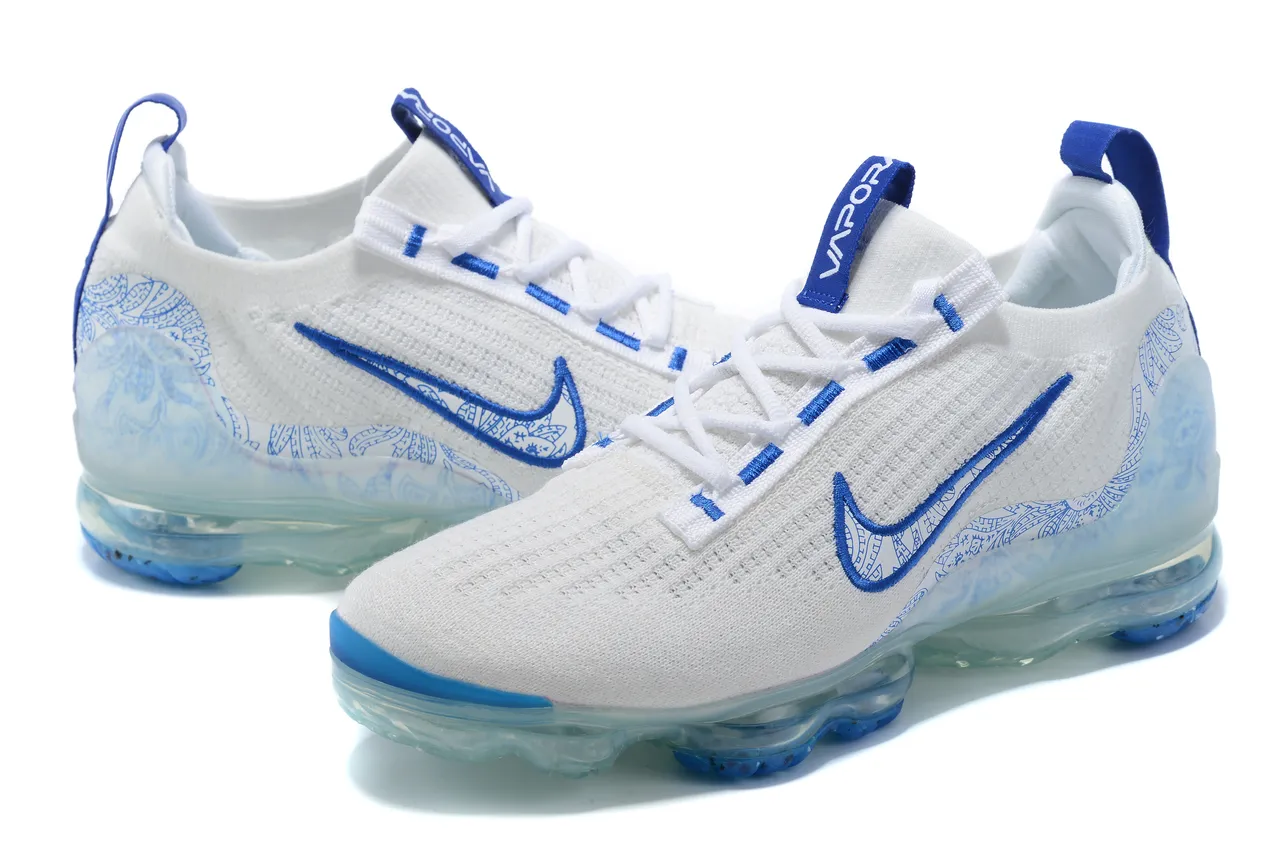 Nike White Blue Engineered Knit Upper Embroidered Swoosh Lifestyle Sneakers 12