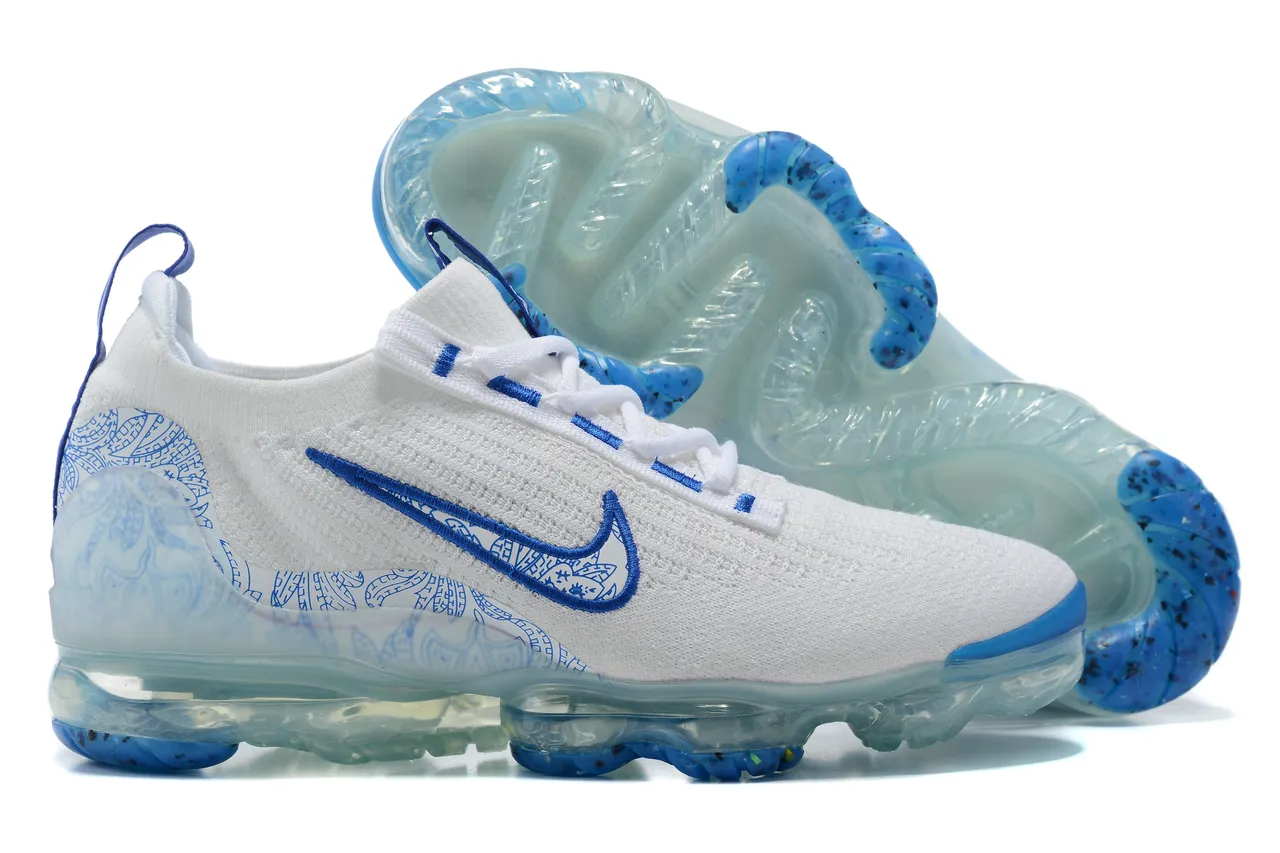 Nike White Blue Engineered Knit Upper Embroidered Swoosh Lifestyle Sneakers 13