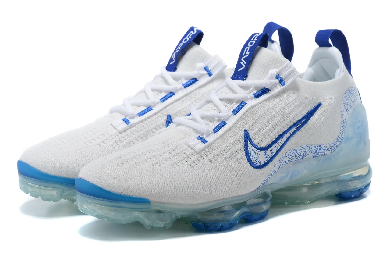 Nike White Blue Engineered Knit Upper Embroidered Swoosh Lifestyle Sneakers 14