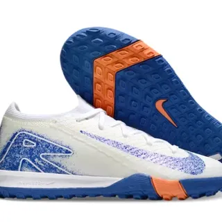 Nike White Blue Knit Upper Graphic Overlay Turf Soccer Shoes