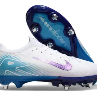 Nike White Blue Knit Upper Iridescent Purple Swoosh Firm-Ground Soccer Shoes