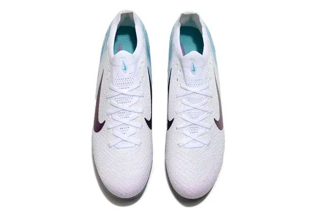 Nike White Blue Knit Upper Iridescent Purple Swoosh Firm-Ground Soccer Shoes 2