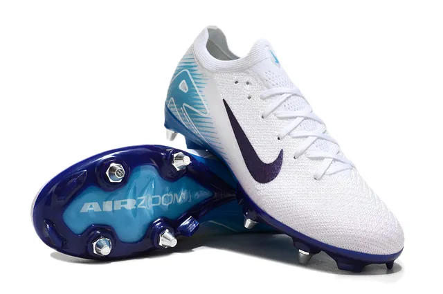 Nike White Blue Knit Upper Iridescent Purple Swoosh Firm-Ground Soccer Shoes 3
