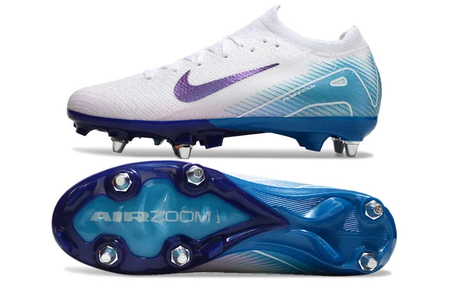 Nike White Blue Knit Upper Iridescent Purple Swoosh Firm-Ground Soccer Shoes 5