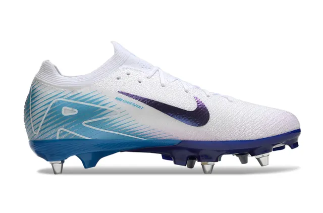 Nike White Blue Knit Upper Iridescent Purple Swoosh Firm-Ground Soccer Shoes 7