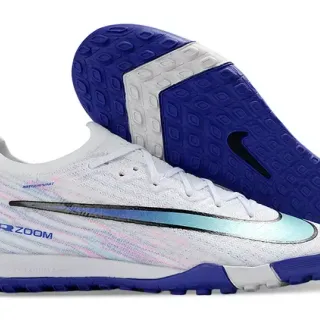 Nike White Blue Knit Upper Iridescent Swoosh Turf Soccer Shoes