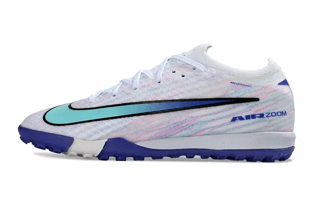 Nike Tênis de futebol turf branco e azul upper knit swoosh iridiscente 6