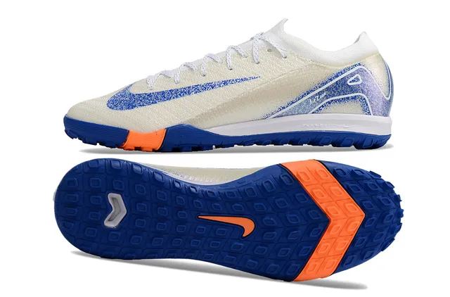 Nike Chaussures de football turf avec upper de knit et overlays synthétiques blanc et bleu 6