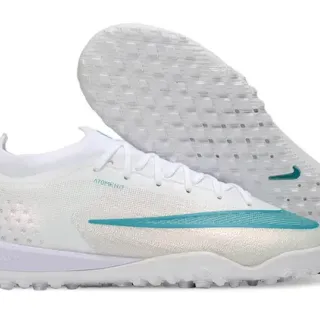 Nike White Blue Knit Upper Teal Accent Stripe Turf Soccer Shoes