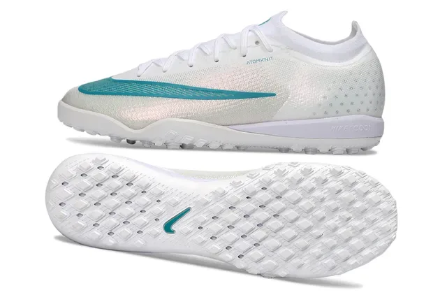 Nike White Blue Knit Upper Teal Accent Stripe Turf Soccer Shoes 6