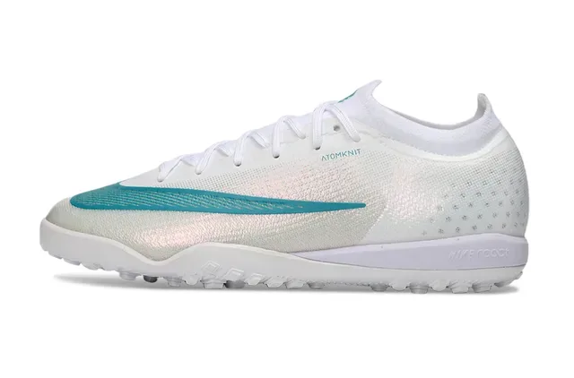 Nike White Blue Knit Upper Teal Accent Stripe Turf Soccer Shoes 7