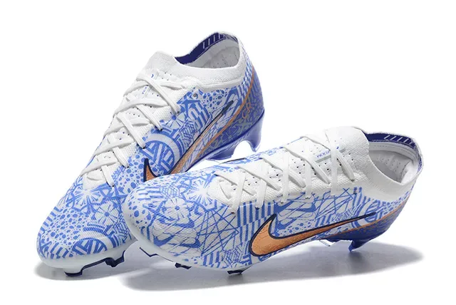 Nike Chaussures de Football Blanc Bleu Bas Haut en Tricot Impression de Ligne Géométrique Terre Firme 2