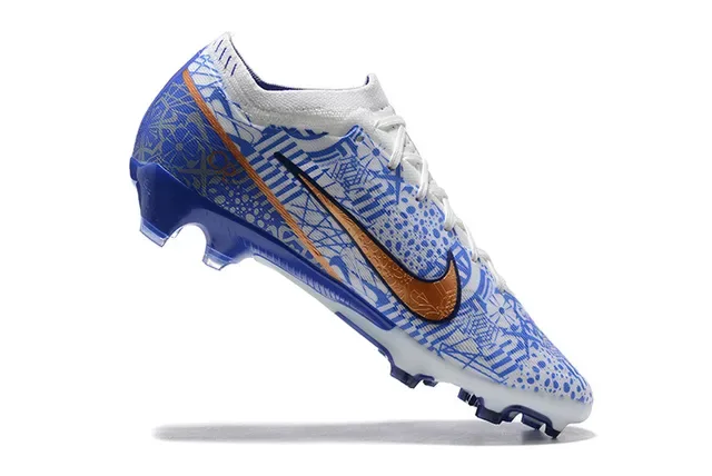 Nike Chaussures de Football Blanc Bleu Bas Haut en Tricot Impression de Ligne Géométrique Terre Firme 3