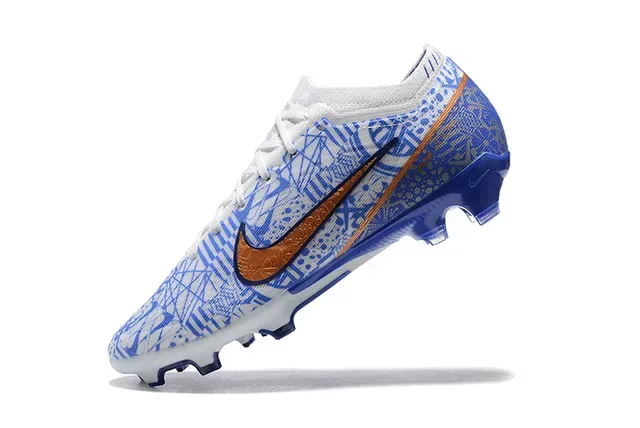 Nike Chaussures de Football Blanc Bleu Bas Haut en Tricot Impression de Ligne Géométrique Terre Firme 4