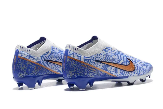 Nike Chaussures de Football Blanc Bleu Bas Haut en Tricot Impression de Ligne Géométrique Terre Firme 5