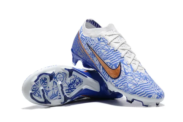 Nike Chaussures de Football Blanc Bleu Bas Haut en Tricot Impression de Ligne Géométrique Terre Firme 6