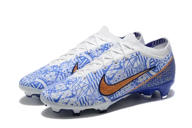 Nike Chaussures de Football Blanc Bleu Bas Haut en Tricot Impression de Ligne Géométrique Terre Firme 8