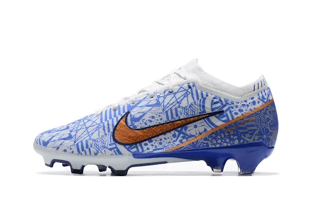 Nike Chaussures de Football Blanc Bleu Bas Haut en Tricot Impression de Ligne Géométrique Terre Firme 10