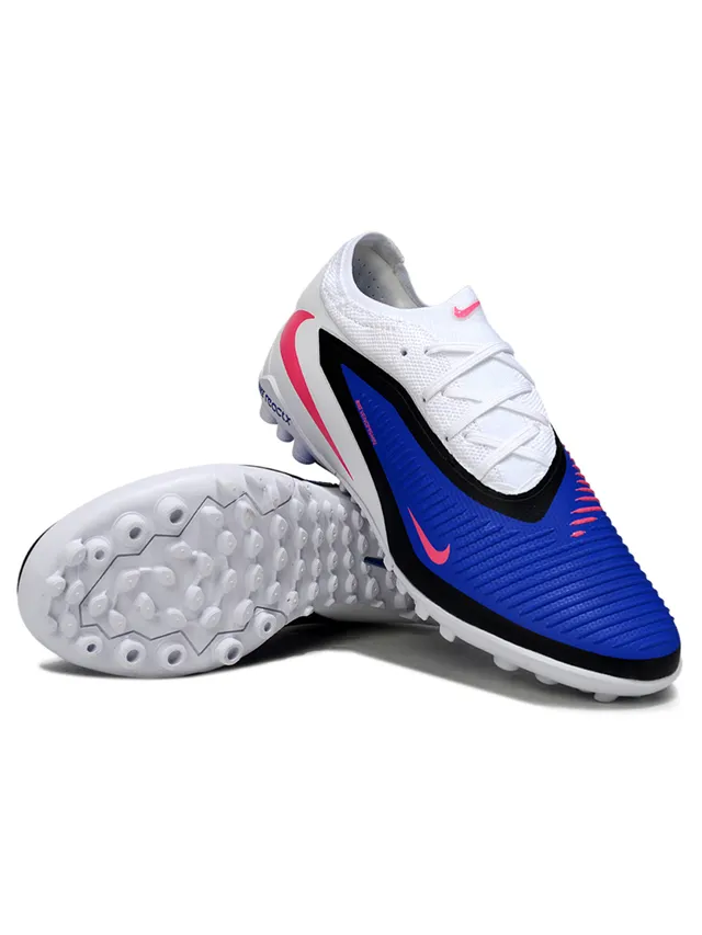 Nike White Blue Low-Cut Synthetic Upper Textured Forefoot Cage Artificial-Grass Soccer Shoes 2