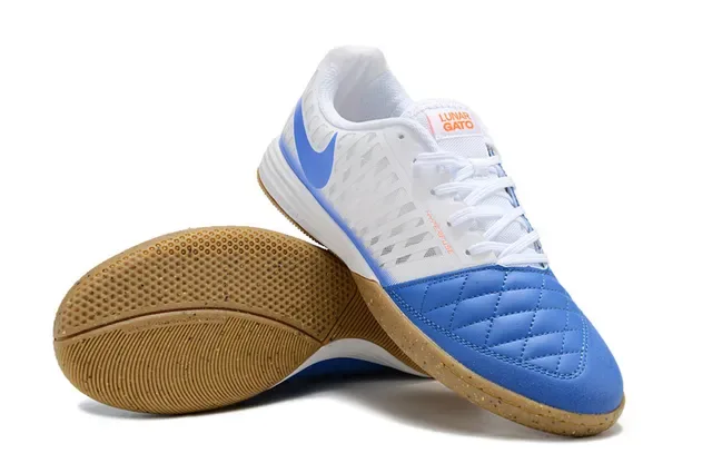 Nike White Blue Quilted Toe Cap Diamond-Mesh Side Panel Indoor Soccer Shoes 6