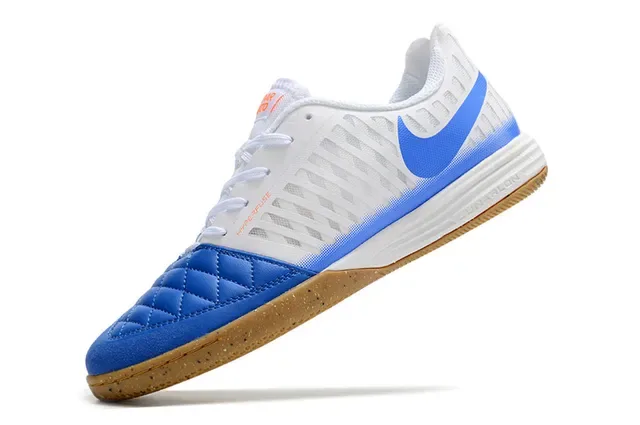 Nike White Blue Quilted Toe Cap Diamond-Mesh Side Panel Indoor Soccer Shoes 7