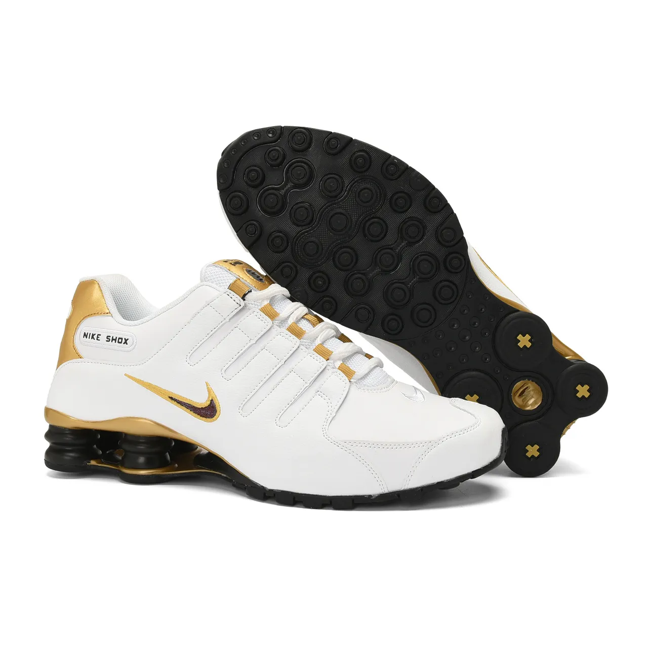 Nike White Gold Leather Upper Swoosh Lifestyle Sneakers 2