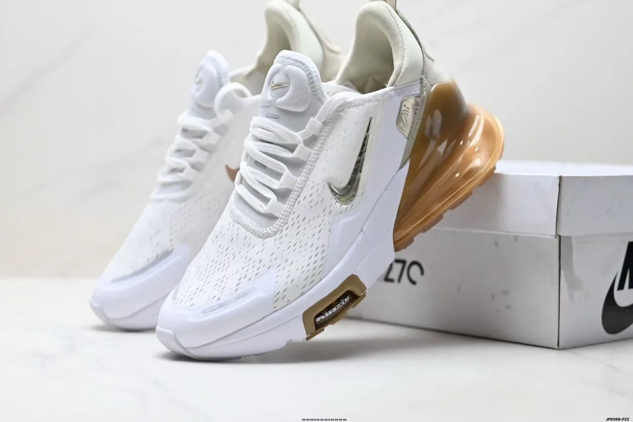 Nike White Gold Perforated Engineered Mesh Upper Translucent Amber Air Unit Lifestyle Sneakers 3