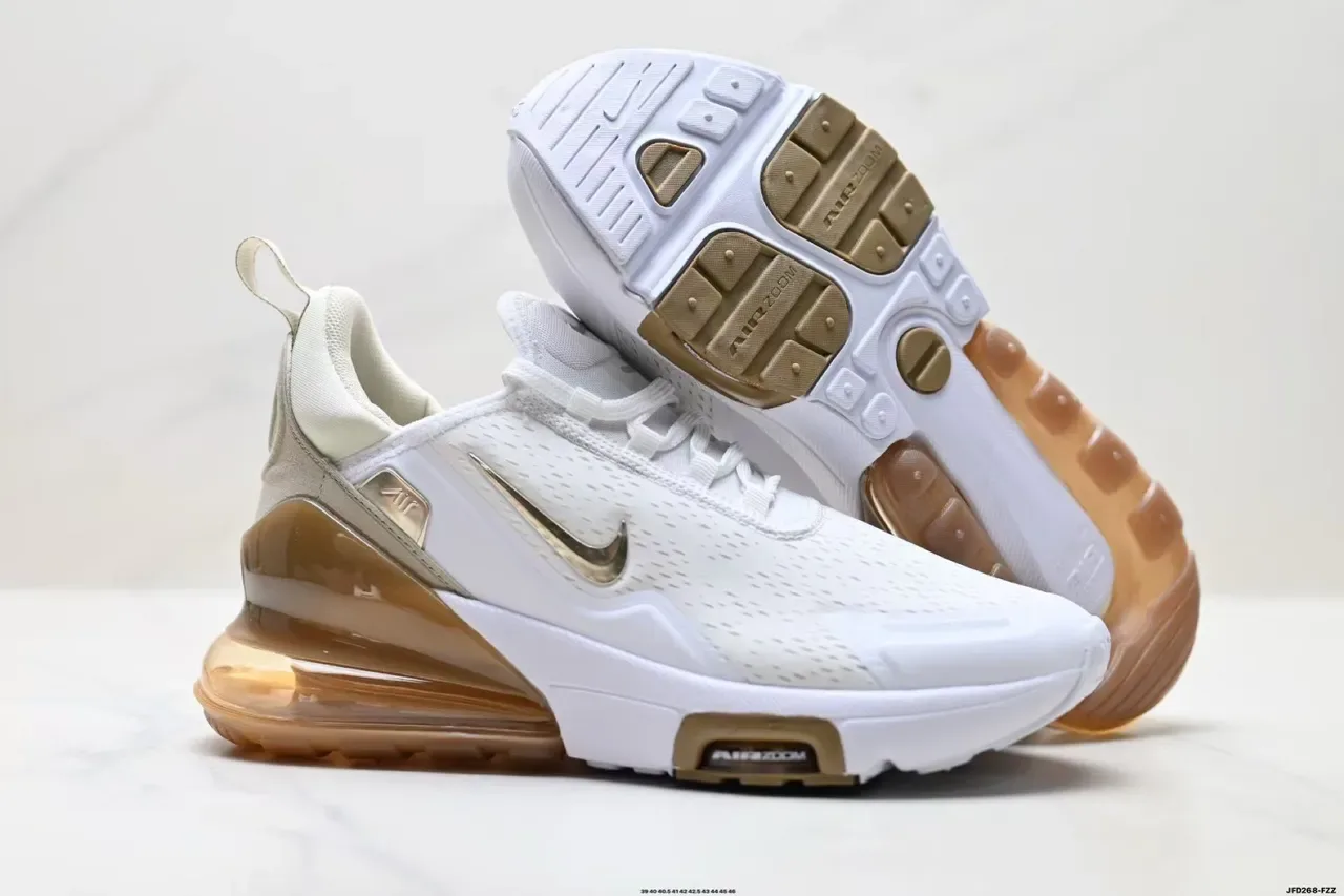 Nike White Gold Perforated Engineered Mesh Upper Translucent Amber Air Unit Lifestyle Sneakers 6
