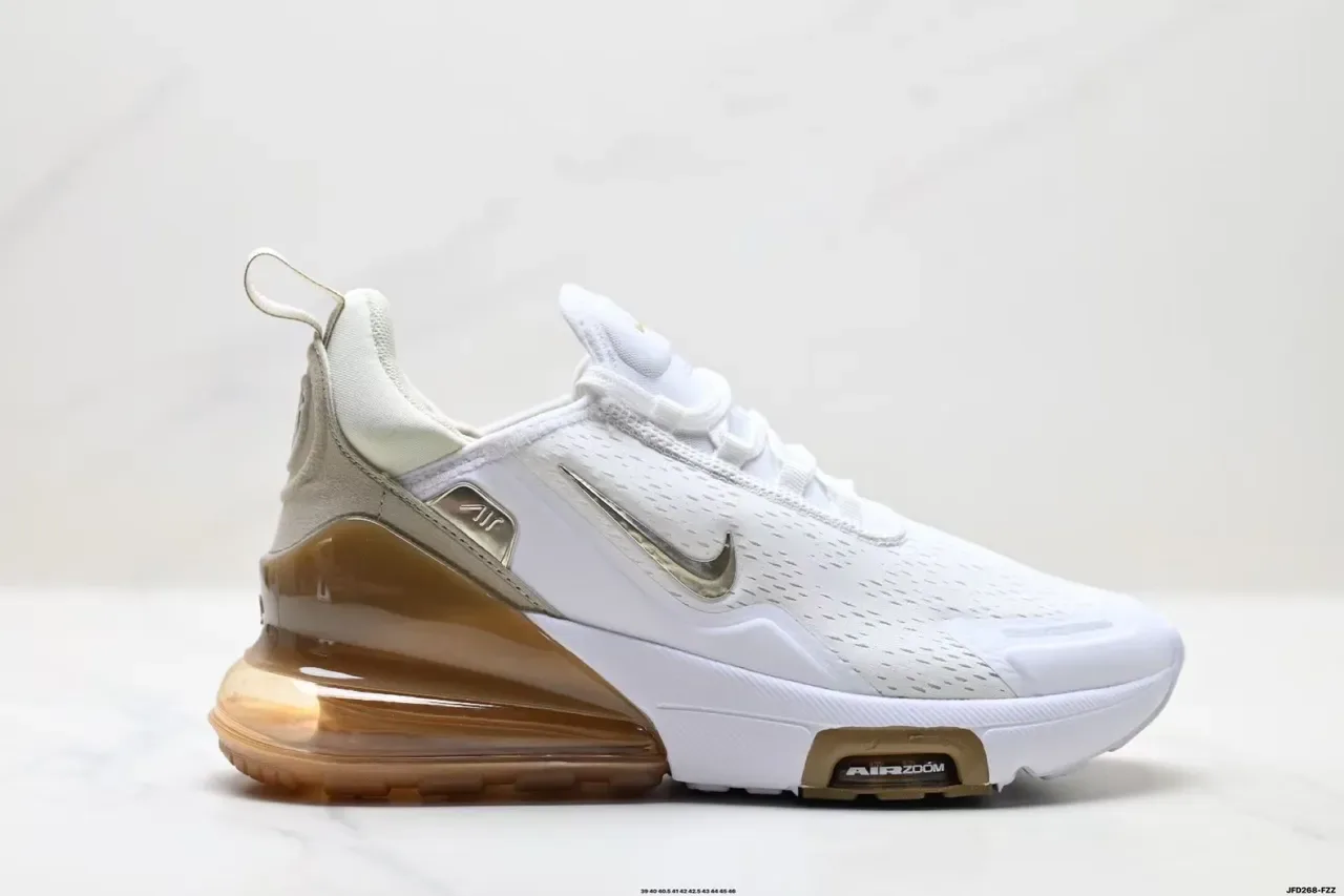 Nike White Gold Perforated Engineered Mesh Upper Translucent Amber Air Unit Lifestyle Sneakers 9