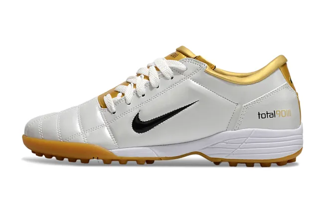 Nike White Gold Quilted Leather Upper Collar Artificial-Grass Soccer Shoes 3