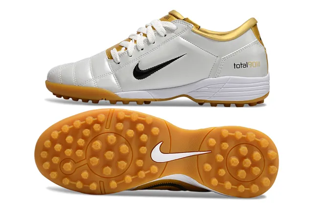 Nike White Gold Quilted Leather Upper Collar Artificial-Grass Soccer Shoes 4