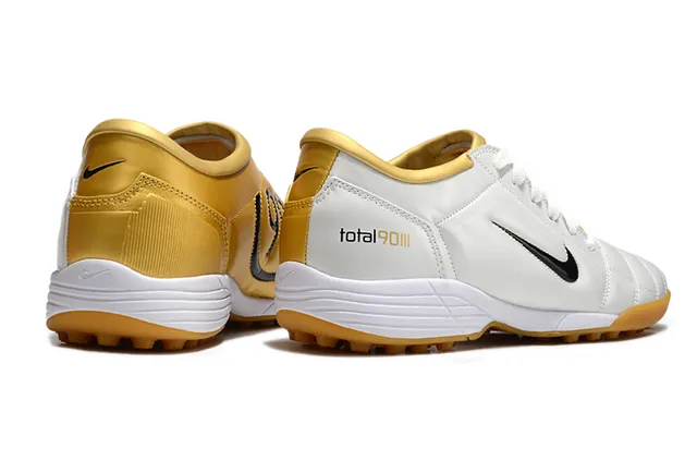 Nike White Gold Quilted Leather Upper Collar Artificial-Grass Soccer Shoes 5